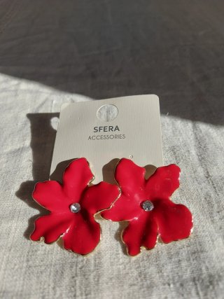 Orecchini Sfera Donna Festa Fiore Rosso