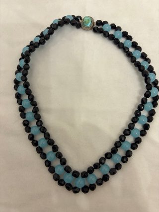 Collana vintage perle nere e azzurre