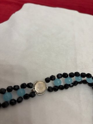 Collana vintage perle nere e azzurre