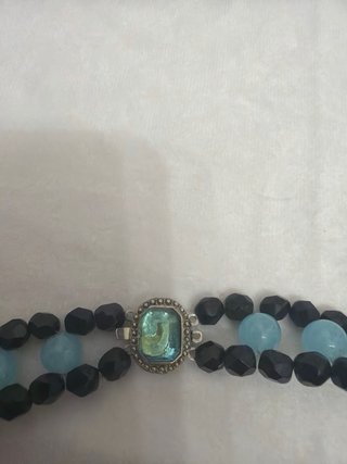 Collana vintage perle nere e azzurre