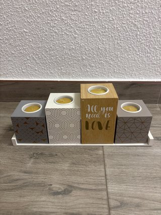 Juego 4 portavelas madera decorativos