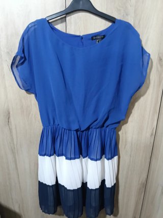 Vestido gasa azul y blanco