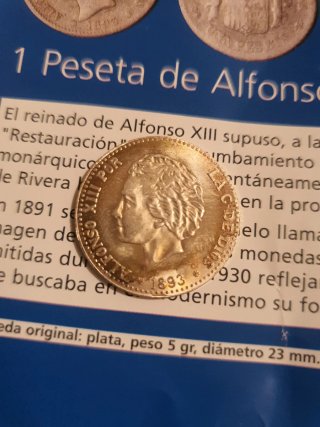 Moneda 1 Peseta Alfonso XIII 1893 Plata