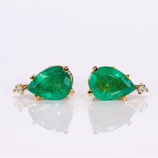 Pendientes Oro 18k Esmeraldas y Diamantes