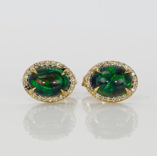 Pendientes Oro 14k Ópalo Negro y Diamantes