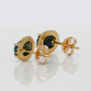 Pendientes Oro 14k Ópalo Negro y Diamantes