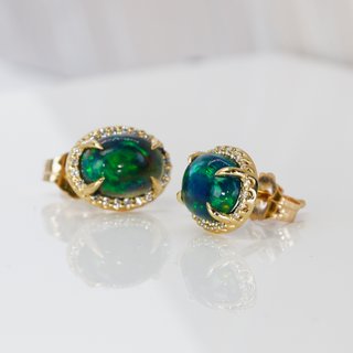 Pendientes Oro 14k Ópalo Negro y Diamantes