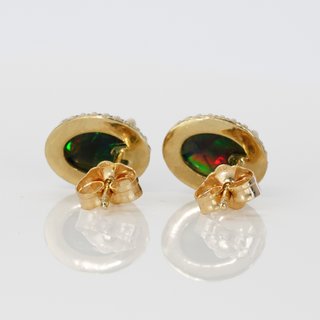 Pendientes Oro 14k Ópalo Negro y Diamantes