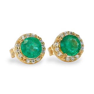 Pendientes Oro 14k Esmeralda y Diamante