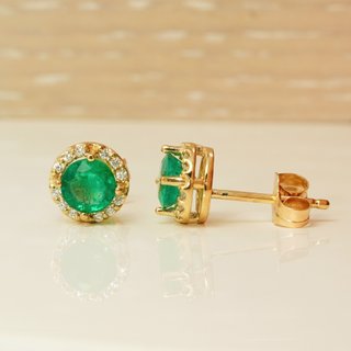 Pendientes Oro 14k Esmeralda y Diamante