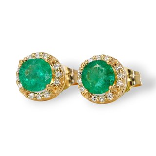Pendientes Oro 14k Esmeralda y Diamante
