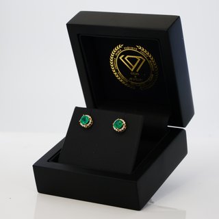 Pendientes Oro 14k Esmeralda y Diamante
