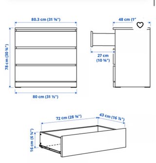 Cómoda MALM 3 cajones roble tinte blanco