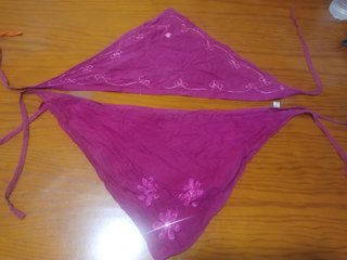 Lote 2 bandanas algodón bordadas rosa fuxia