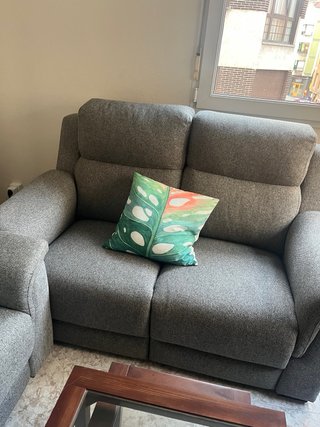 Sofá de 2 plazas gris con cojines. Son dos sofas.