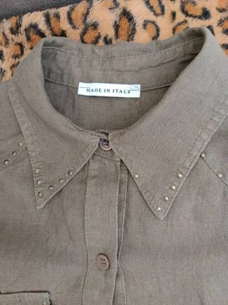 Camicia donna marrone di lino manica corta