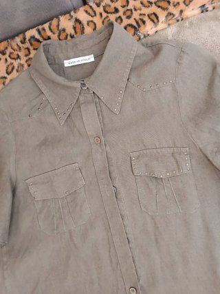 Camicia donna marrone di lino manica corta