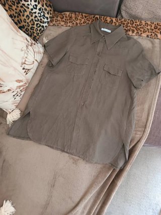 Camicia donna marrone di lino manica corta