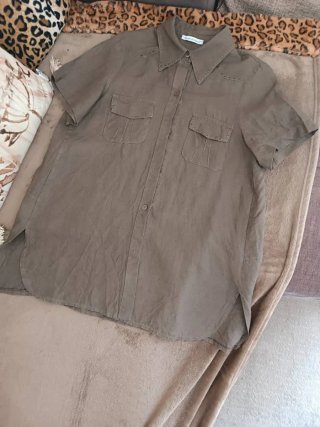 Camicia donna marrone di lino manica corta