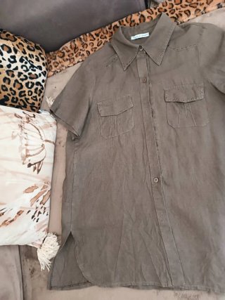 Camicia donna marrone di lino manica corta