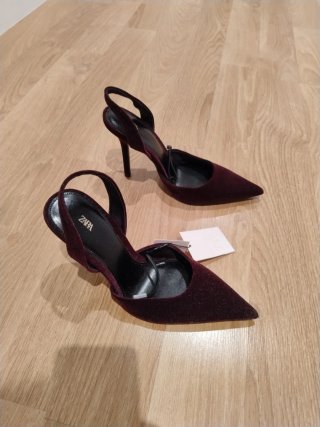 Zapatos Zara Tacon Burdeos Terciopelo