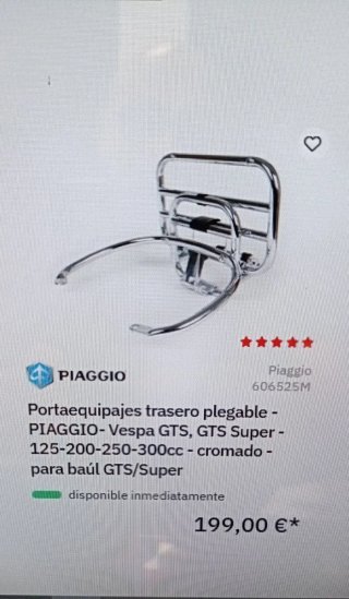 Portabultos original nuevo Vespa GTS