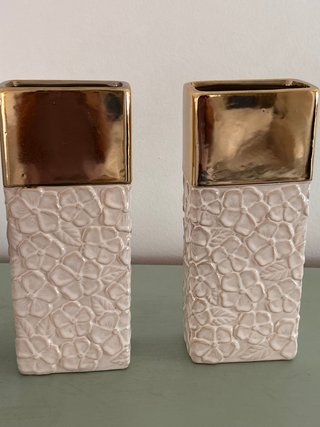 Juego de 2 jarrones beige y dorados