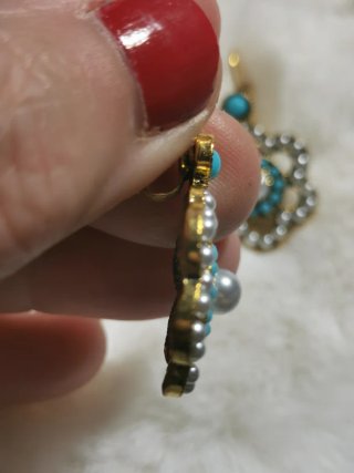 Pendientes Vintage Flor Turquesa Perla Dorados
