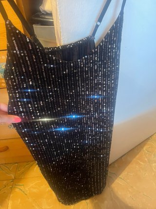 Vestido negro lentejuelas tirantes M