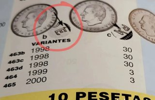 Moneda 10 Pesetas 1998 Variante acento en la E