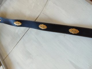 Cinturón de cuero negro con detalles dorados