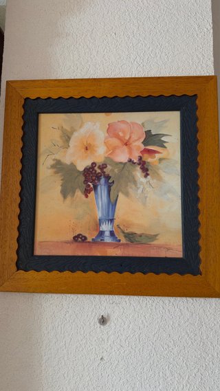 Conjunto 3 cuadros flores marco madera