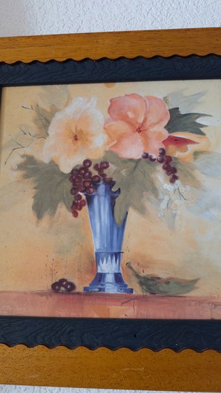Conjunto 3 cuadros flores marco madera