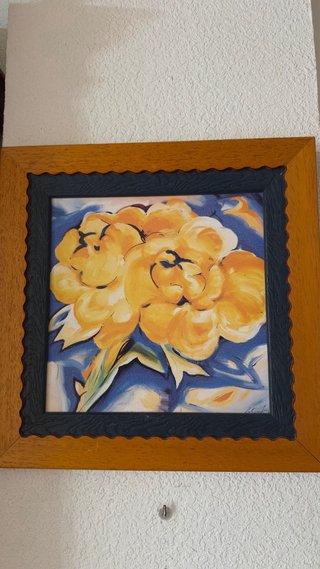 Conjunto 3 cuadros flores marco madera