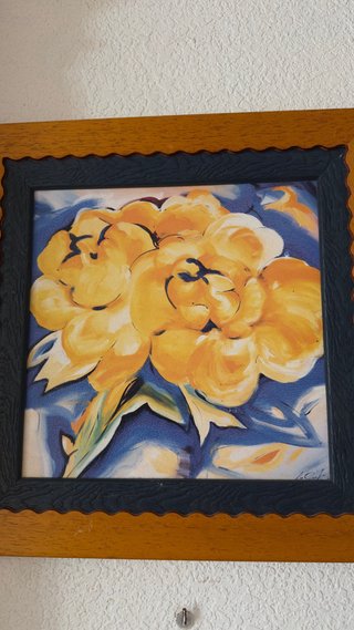 Conjunto 3 cuadros flores marco madera