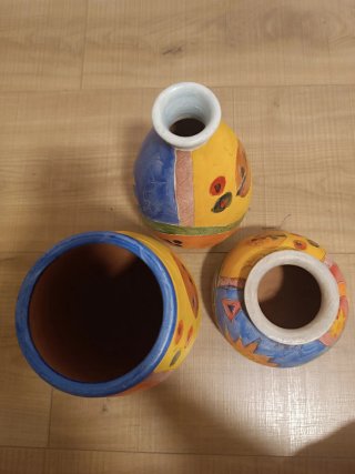 Juego 3 Jarrones Cerámica Pintados a Mano
