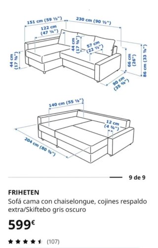 Sofá cama azul de Ikea, modelo friheten