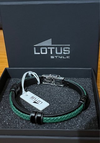 Pulsera Lotus Style original acero y cuero verde