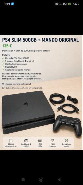 PS4 Slim 500GB + Mando Original
