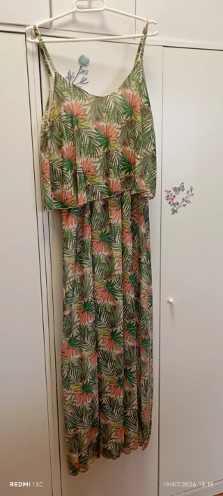 Vestido largo de gasa estampado tropical