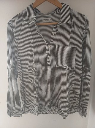 Camisa Pull&Bear Rayas Blanco y Negro Talla L