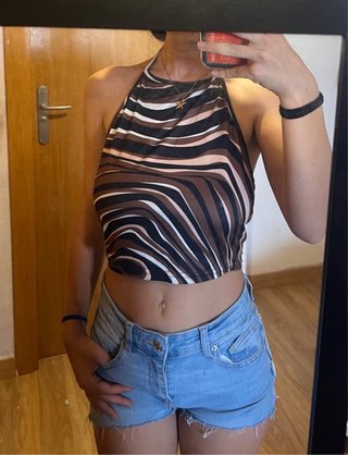 Top halter marron estampado
