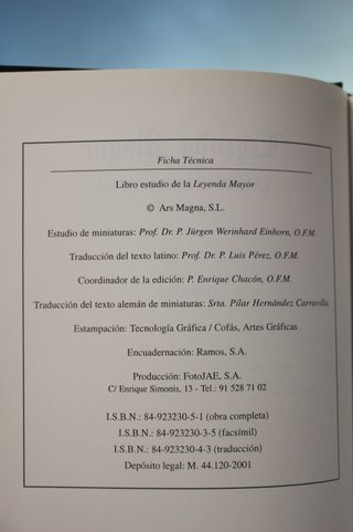 Facsímil: Leyenda Mayor _ San Buenaventura. Madrid, Ars Magna, 1999.