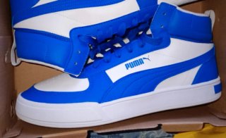 Scarpe Puma alte blu e bianche nuove