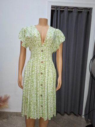 Vestido floral verde y blanco