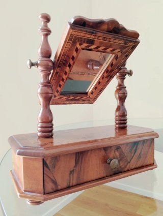 Specchio da tavolo intarsiato, articolo vintage.