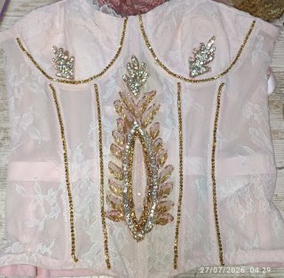 Vestido de fiesta largo rosa y dorado