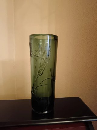 Jarrón Cristal Vintage Art Déco Verde