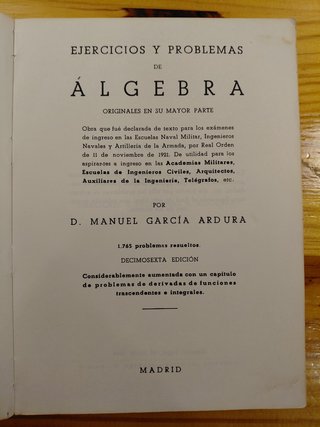 Ejercicios y Problemas de Álgebra. 16a Edición