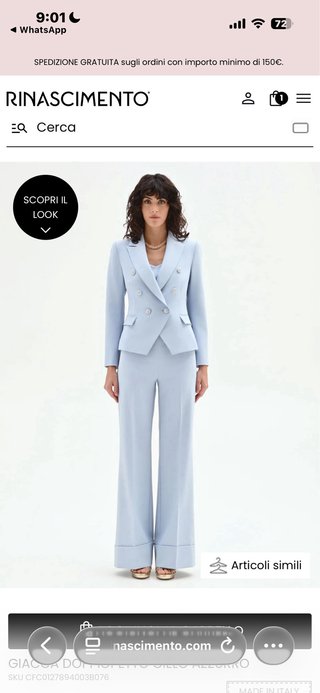 Completo Rinascimento blu cielo sartoriale
